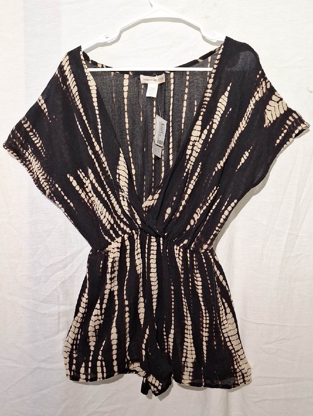 3/$20-Band of Gypsies Cotton Black and Cream Tie-Dye Romper, XS, NWT
